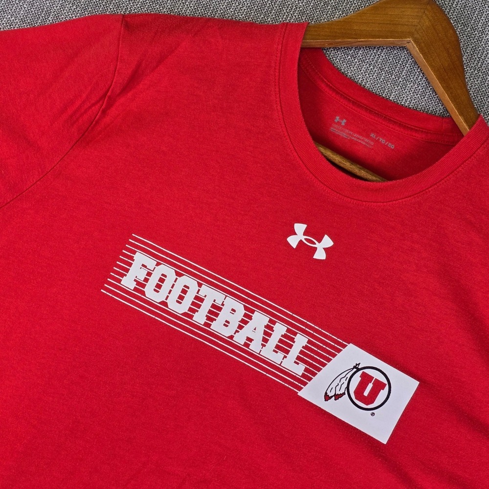 Utah Utes x Under Armour T-Shirt Mens XL Red Football Graphic Tee Performance